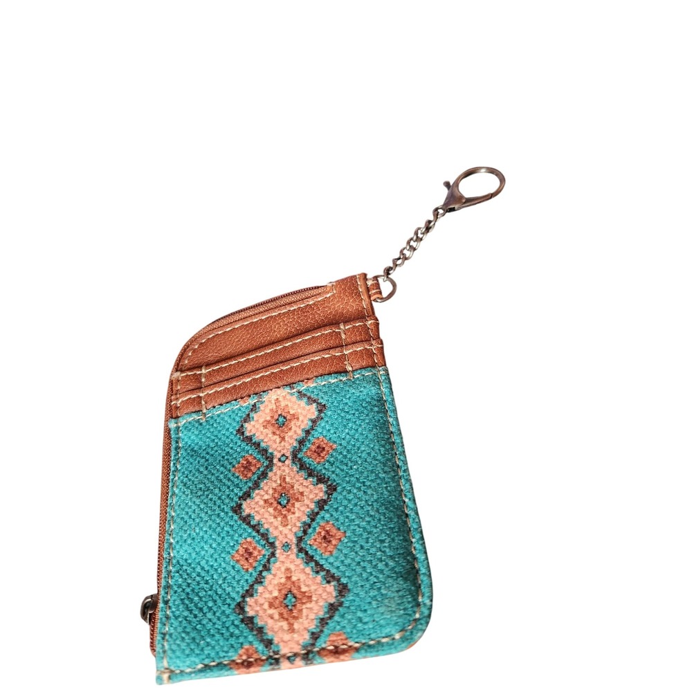 Wrangler Card Holder Women OS Turquoise Brown Excellent Southwestern Keychain